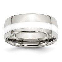 Stainless Steel Polished White Ceramic Inlay 9mm Band view 1