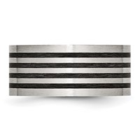 Stainless Steel Brushed W Black Rubber Stripes 10mm Flat Band view 3
