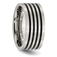 Stainless Steel Brushed W Black Rubber Stripes 10mm Flat Band view 4