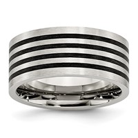 Stainless Steel Brushed W Black Rubber Stripes 10mm Flat Band view 1