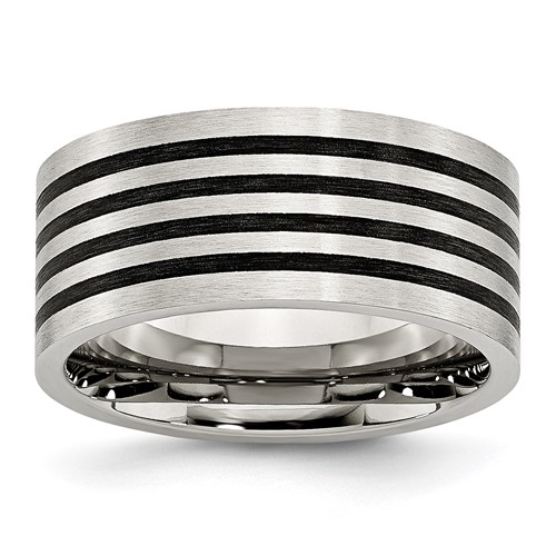 Stainless Steel Brushed Band with Black Rubber Stripes 10mm Flat
