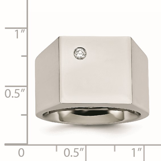 Chisel Stainless Steel Polished CZ Signet Ring