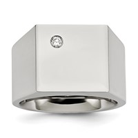 Chisel Stainless Steel Polished CZ Signet Ring view 1