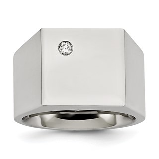 Chisel Stainless Steel Polished CZ Signet Ring