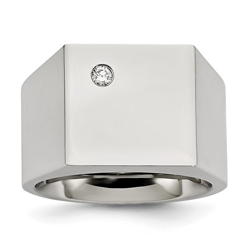 Chisel Stainless Steel Polished CZ Signet Ring
