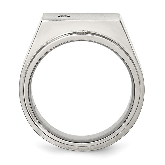 Chisel Stainless Steel Brushed and Polished CZ Signet Ring