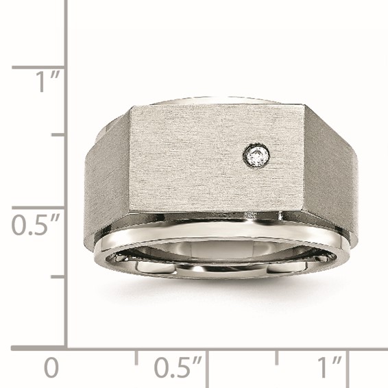 Chisel Stainless Steel Brushed and Polished CZ Signet Ring