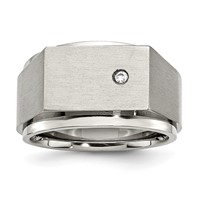 Chisel Stainless Steel Brushed and Polished CZ Signet Ring view 1
