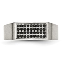 Chisel Stainless Steel Brushed and Polished Ring with Black CZ view 4