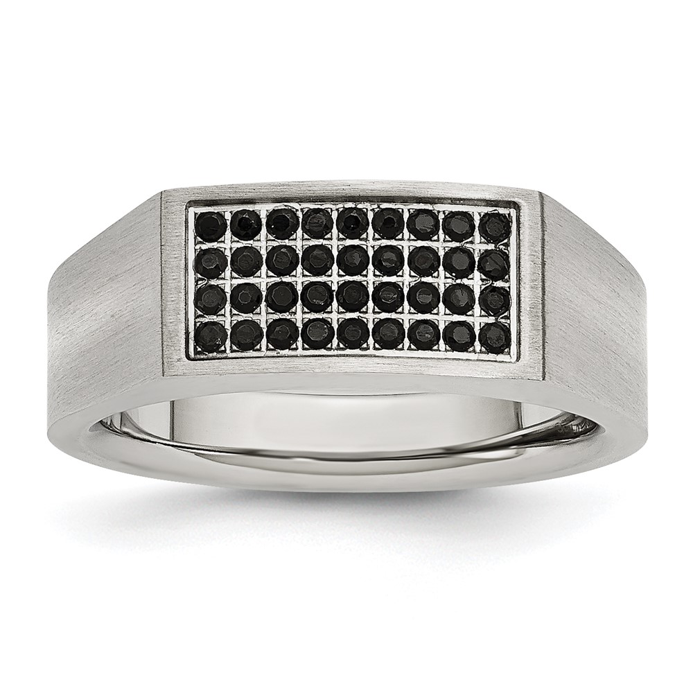 Chisel Stainless Steel Brushed and Polished Ring with Black CZ