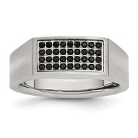 Chisel Stainless Steel Brushed and Polished Ring with Black CZ view 1