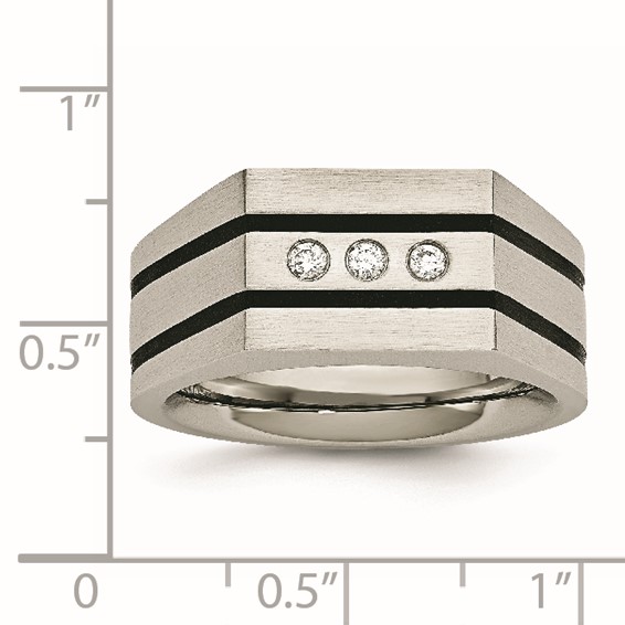 Chisel Stainless Steel Brushed Black IP-plated with CZ Signet Ring