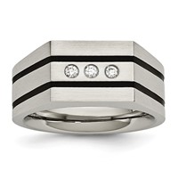 Chisel Stainless Steel Brushed Black IP-plated Ring with CZ Signet view 1