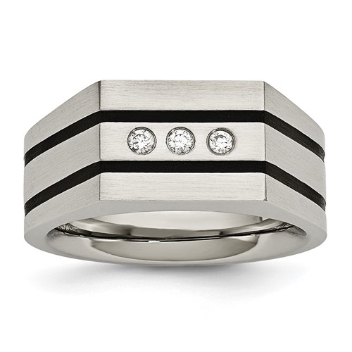 Chisel Stainless Steel Brushed Black IP-plated Ring with CZ Signet