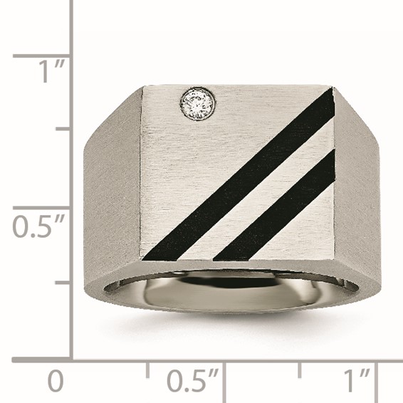 Chisel Stainless Steel Brushed Black IP-plated with CZ Signet Ring