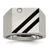 Chisel Stainless Steel Brushed Black IP-plated with CZ Signet Ring view 1
