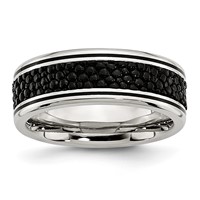 Chisel Stainless Steel Polished Grooved Band with Genuine Stingray Textured 8mm view 1