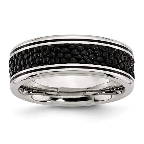 Chisel Stainless Steel Polished Grooved Band with Genuine Stingray Textured 8mm