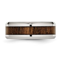 Chisel Stainless Steel Polished Band with Koa Wood Inlay Enameled 8mm view 3