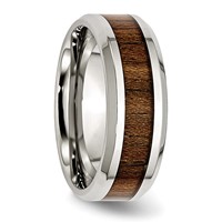 Chisel Stainless Steel Polished Band with Koa Wood Inlay Enameled 8mm view 4