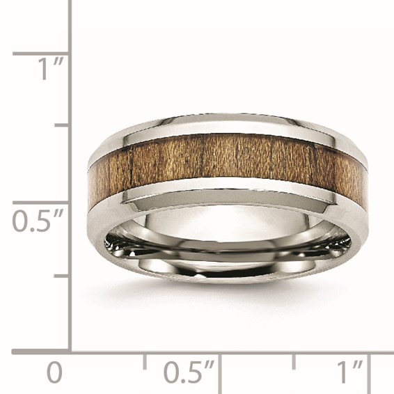 Chisel Stainless Steel Polished with Koa Wood Inlay Enameled 8mm Band