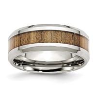 Chisel Stainless Steel Polished Band with Koa Wood Inlay Enameled 8mm view 1