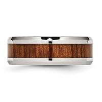 Chisel Stainless Steel Polished Red Orange Koa Wood Enameled 8mm Band view 3