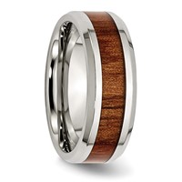 Chisel Stainless Steel Polished Red Orange Koa Wood Enameled 8mm Band view 4