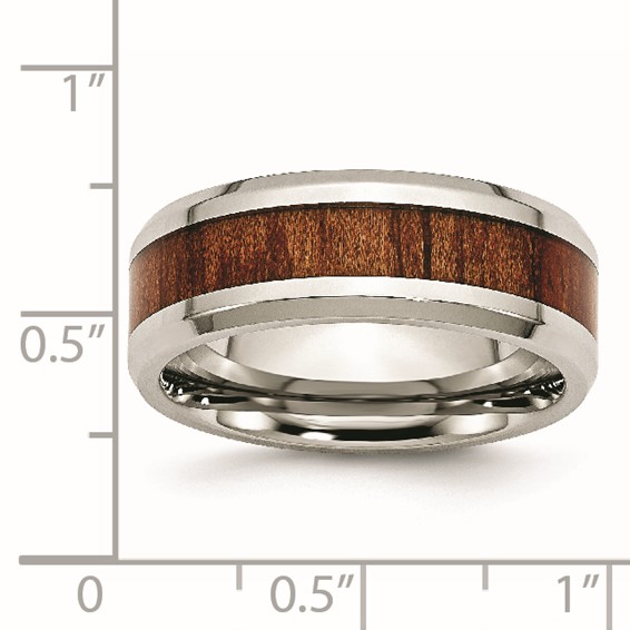 Chisel Stainless Steel Polished Red/Orange Koa Wood Enameled 8mm Band
