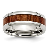 Chisel Stainless Steel Polished Red Orange Koa Wood Enameled 8mm Band view 1