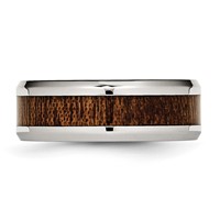 Chisel Stainless Steel Polished Band with Brown Koa Wood Inlay Enameled 8mm view 3