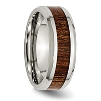 Chisel Stainless Steel Polished Band with Brown Koa Wood Inlay Enameled 8mm view 4