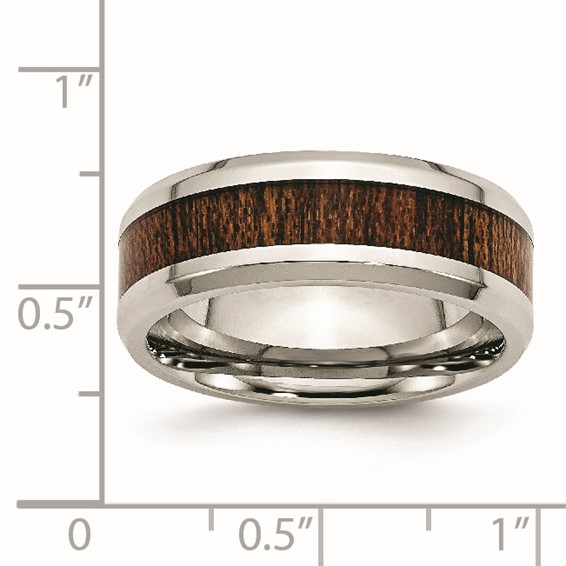 Chisel Stainless Steel Polished with Brown Koa Wood Inlay Enameled 8mm Band