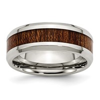 Chisel Stainless Steel Polished Band with Brown Koa Wood Inlay Enameled 8mm view 1