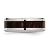 Chisel Stainless Steel Polished Band with Black Koa Wood Inlay Enameled 8mm view 3
