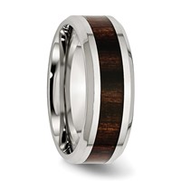 Chisel Stainless Steel Polished Band with Black Koa Wood Inlay Enameled 8mm view 4