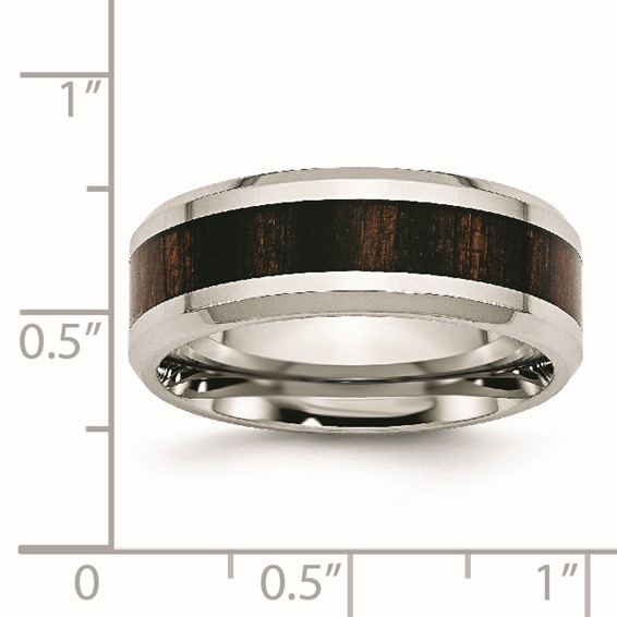 Chisel Stainless Steel Polished with Black Koa Wood Inlay Enameled 8mm Band