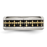 Stainless Steel Polished Yellow IP Band with Carbon Fiber Inlay Cross 8mm view 3