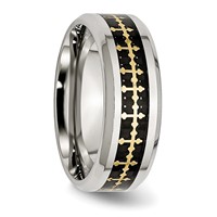 Stainless Steel Polished Yellow IP Band with Carbon Fiber Inlay Cross 8mm view 4