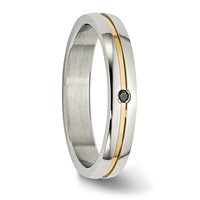 Stainless Steel Polished Yellow IP-plated.025pt Diamond 4mm Band view 5