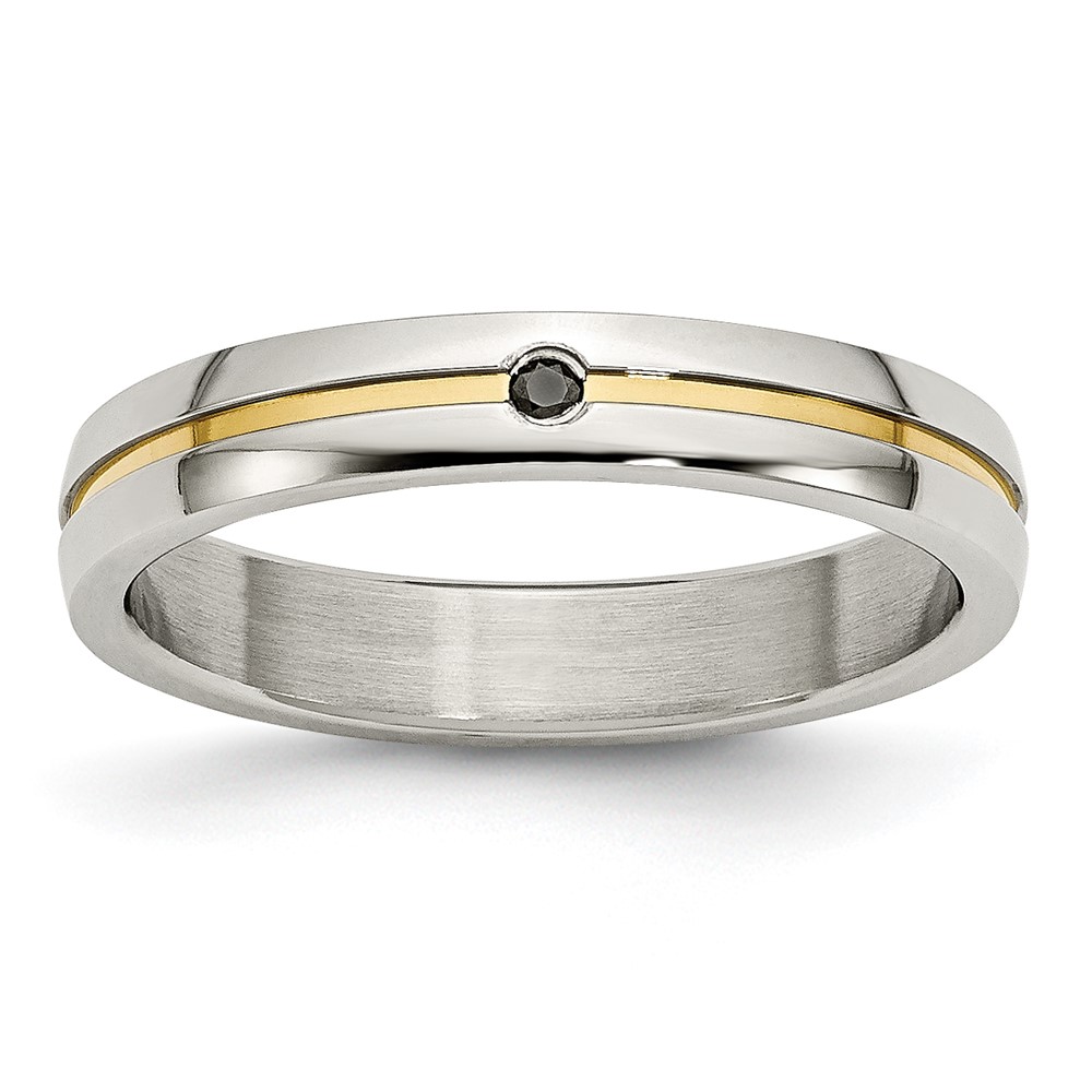 Stainless Steel Polished Yellow IP-plated.025pt Diamond 4mm Band