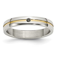 Stainless Steel Polished Yellow IP-plated.025pt Diamond 4mm Band view 1