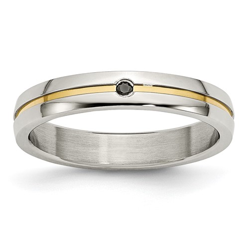 Stainless Steel Polished Yellow IP-plated.025pt Diamond 4mm Band