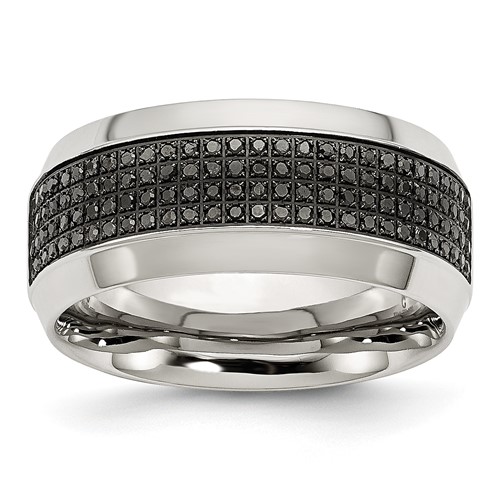 Chisel Stainless Steel Polished 0.33 Carat Black Diamond 10mm Band