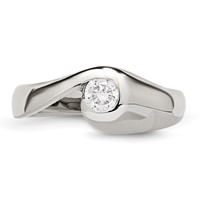 Stainless Steel Polished CZ Ring view 4