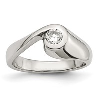 Stainless Steel Polished CZ Ring view 1