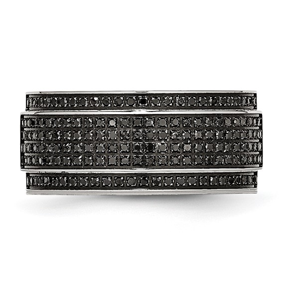 Chisel Stainless Steel Polished 1/2 Carat Black Diamond 10mm Ridged Edge Band