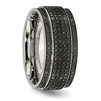 Chisel Stainless Steel Polished 0.50 Carat Black Diamond 10mm Ridged Edge Band view 5