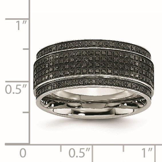 Chisel Stainless Steel Polished 1/2 Carat Black Diamond 10mm Ridged Edge Band