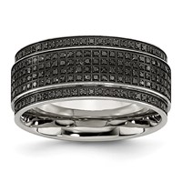 Chisel Stainless Steel Polished 0.50 Carat Black Diamond 10mm Ridged Edge Band view 1